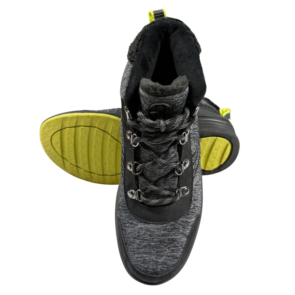Bzees Horizon Womens Ankle Boots Black Grey Lime Faux Fur Trim Lace Up Size 8M